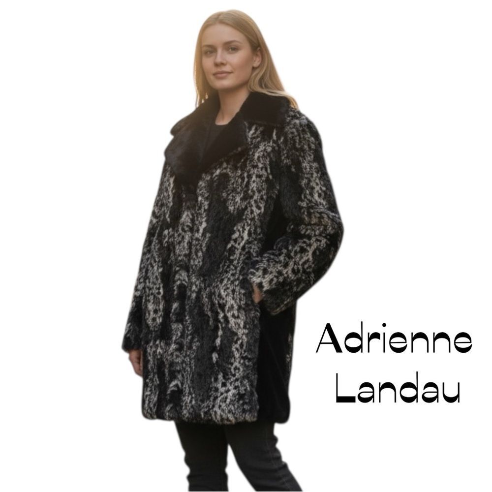 Adrienne Landau Black Brown Faux Fur Coat NWOT Size L MobWife Glam